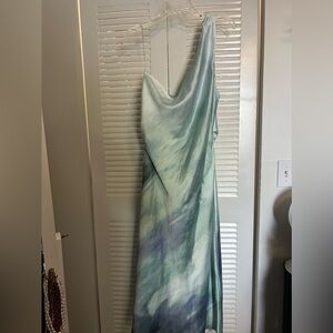 Draped satin effect dress - one shoulder